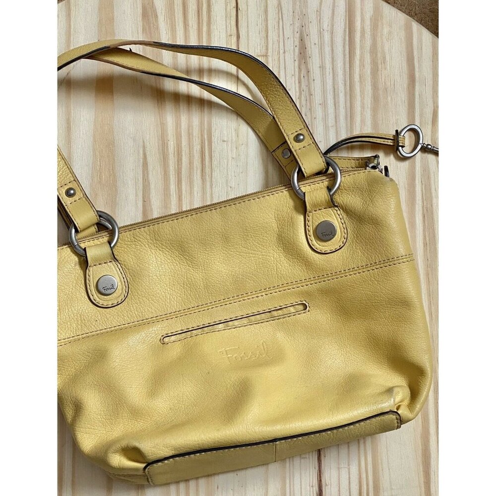 Fossil Yellow‎ Leather Shoulder Bag With Inner & Outer Zippers